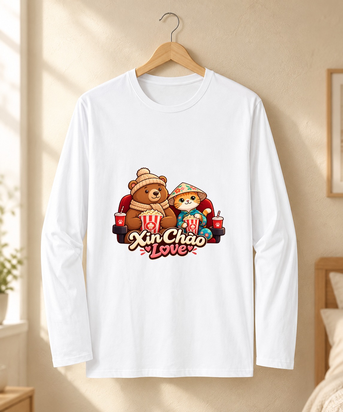 XinChao.Asia Travel Cat & Bear Long Sleeve T-Shirt