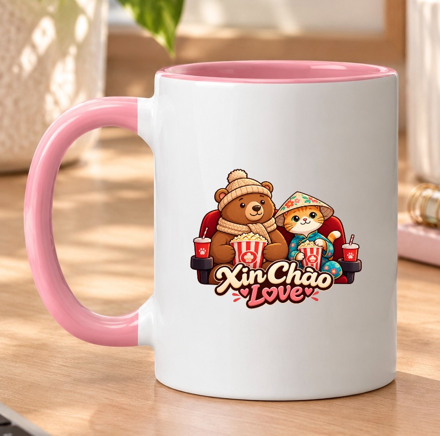XinChao.Asia Cute Travel Cat & Bear Ceramic Mug - Vietnam Valentine