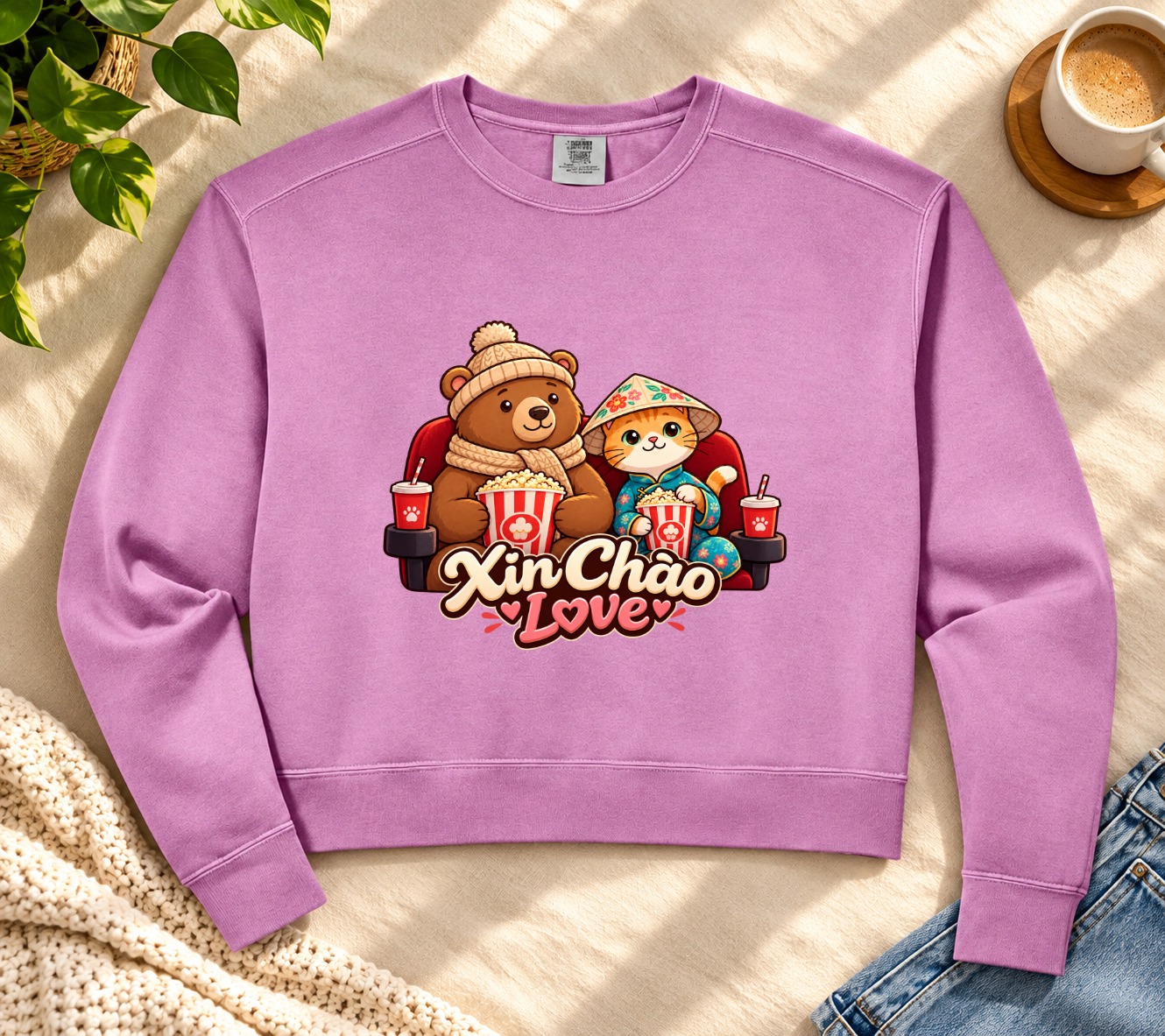 XinChao.Asia Cute Travel Cat Crop Sweatshirt - Cozy Couple Gift