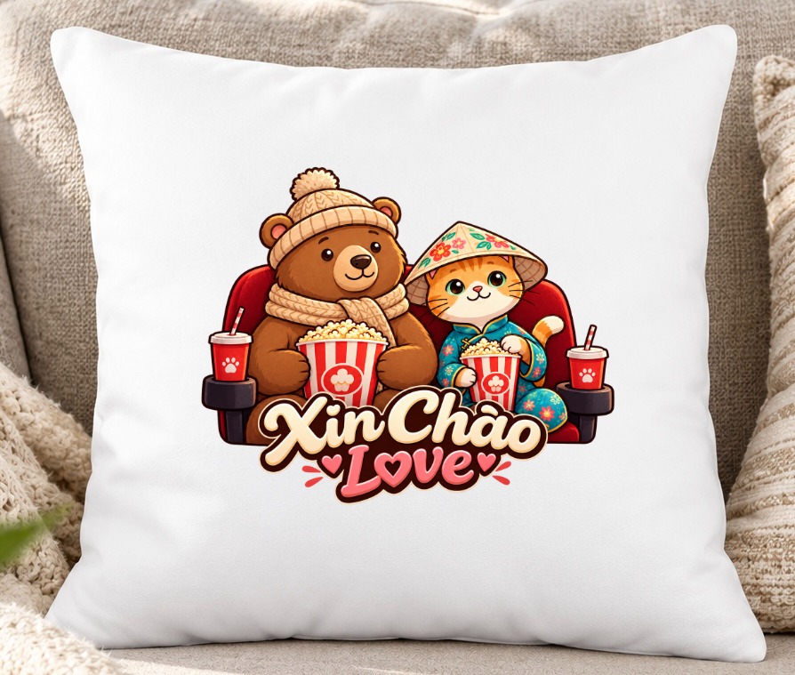 XinChao.Asia Cute Travel Cat & Bear Throw Pillow for Couple Gift