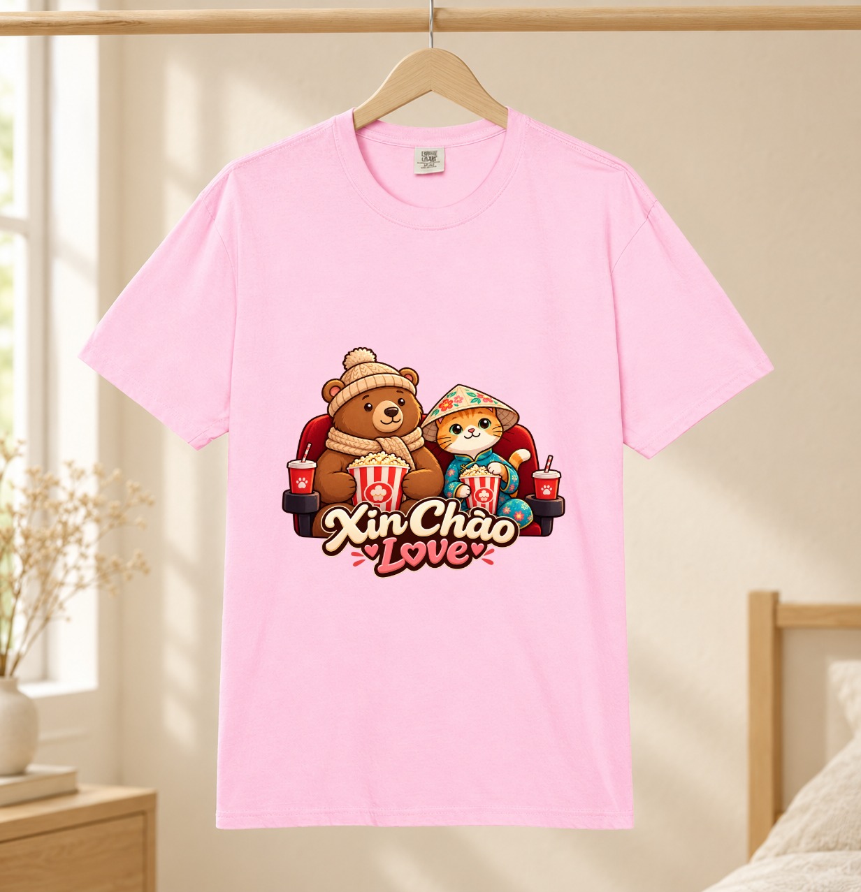 XinChao.Asia Cute Cat Travel T-Shirt, Comfort Colors Couple Tee