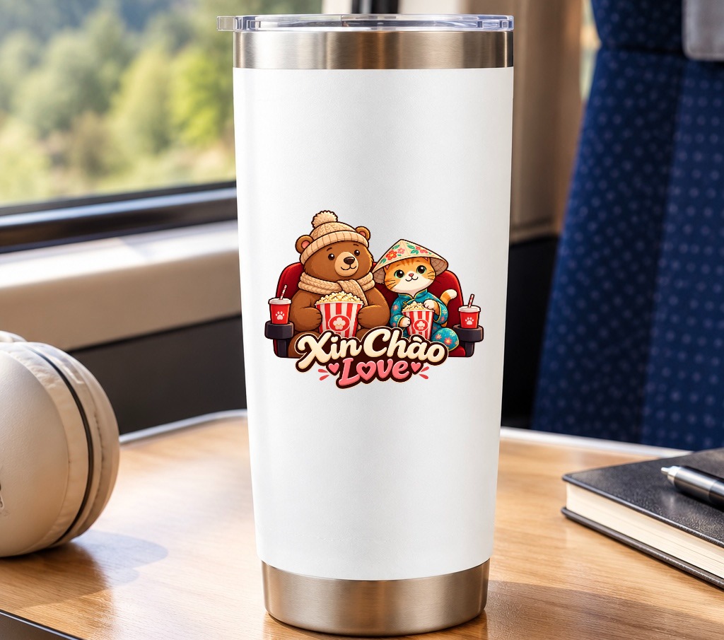 XinChao.Asia Travel Couple Tumbler | Cute Cat & Bear Drinkware