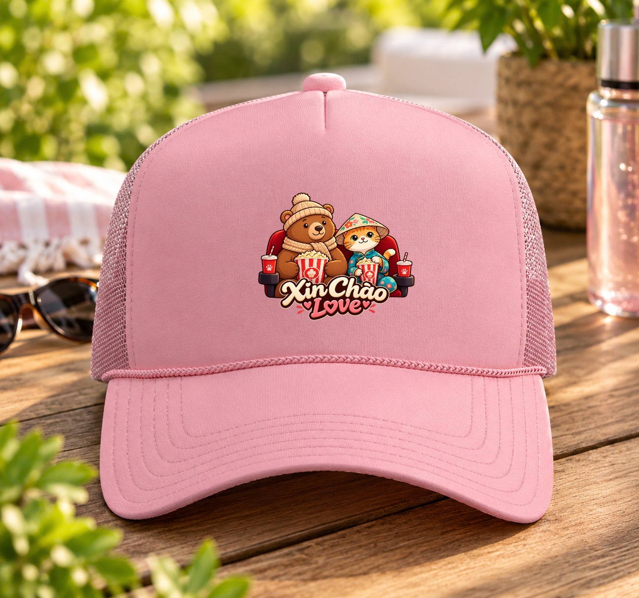 XinChao.Asia Travel Cat Trucker Hat - Cute Couple Cap