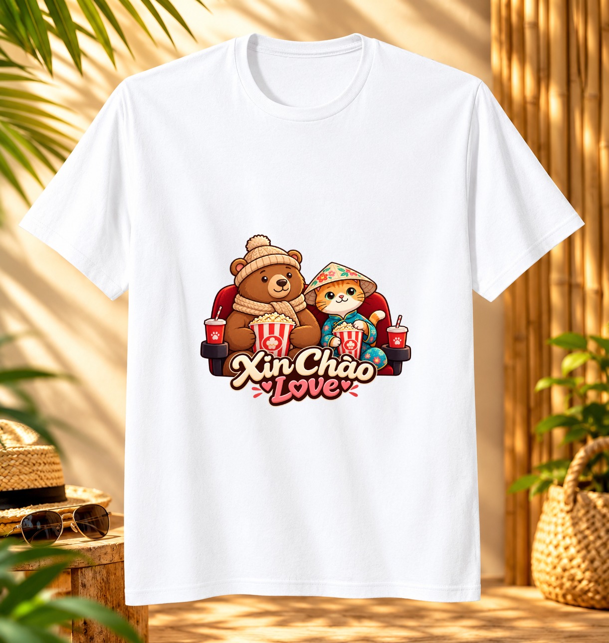 XinChao.Asia Vietnamese Cat & Bear Couple Valentine Standard T-Shirt