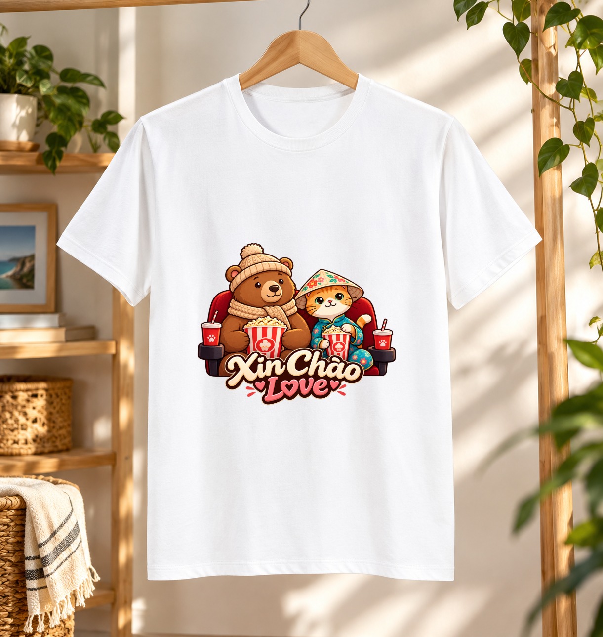 Camiseta XinChao.Asia San Valentín Pareja Viajera Gato y Oso