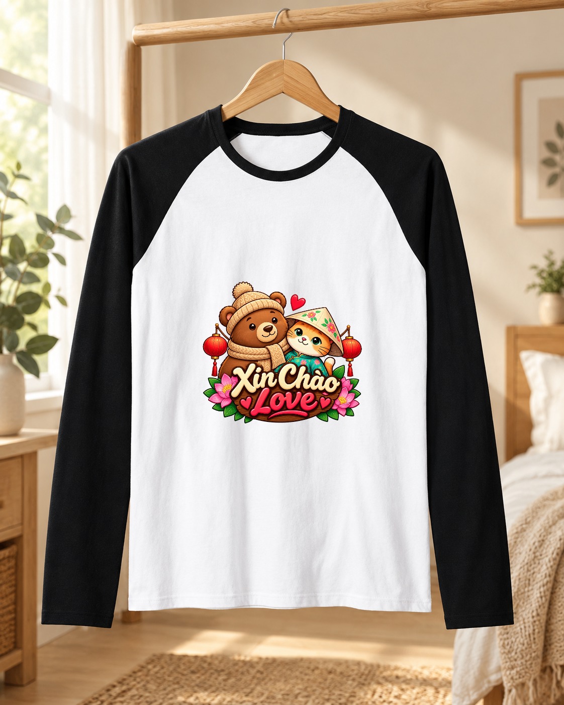 XinChao.Asia Cute Cat Bear Travel Raglan T-Shirt