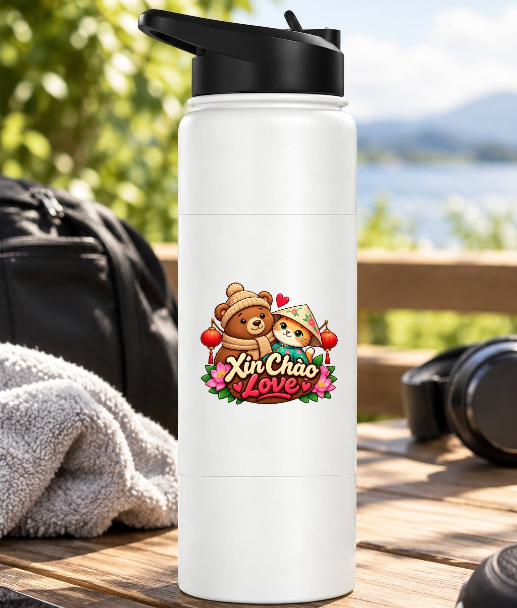 XinChao.Asia Cute Cat & Bear Water Bottle, Travel Drinkware