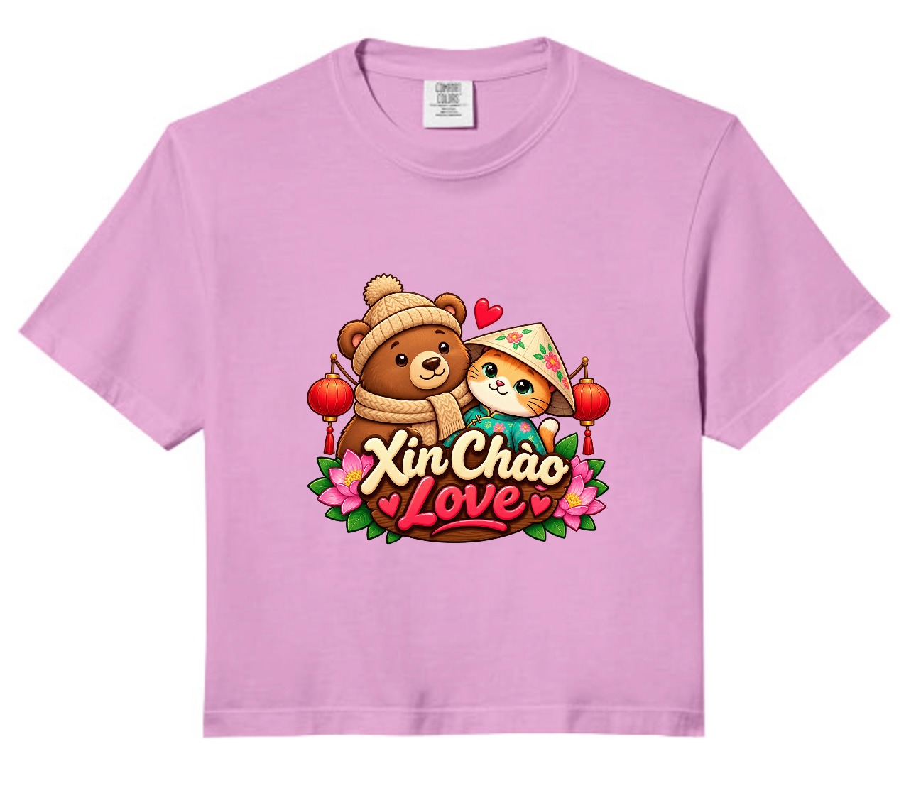 XinChao.Asia Cute Travelling Cat & Bear Vietnamese Crop Top