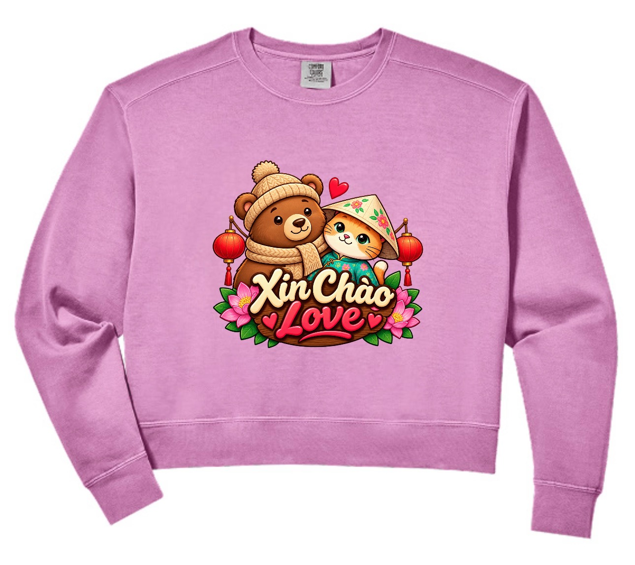 XinChao.Asia Cute Cat Bear Crop Sweatshirt - Travel Hoodie