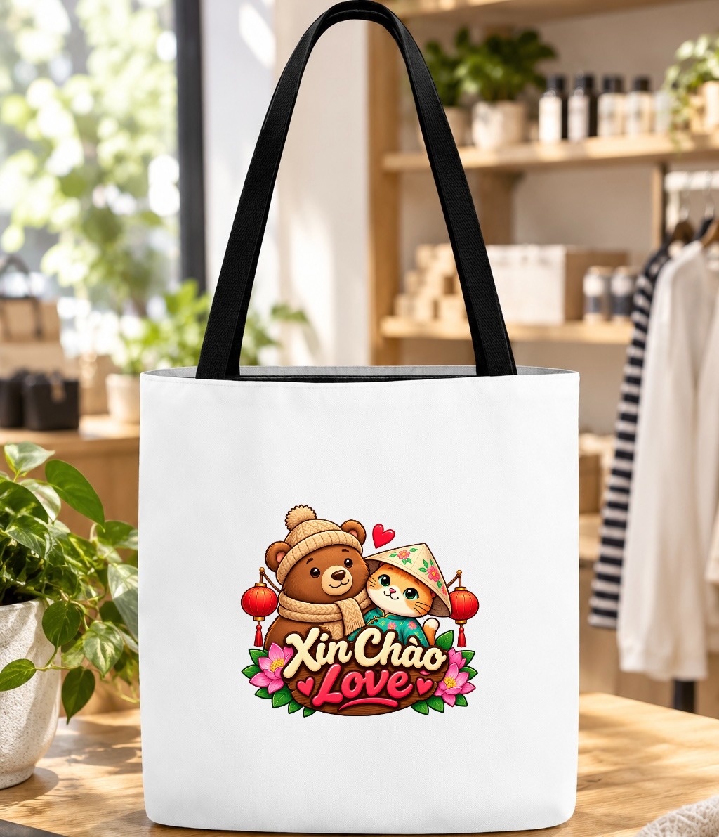 XinChao.Asia Cute Cat & Bear Tote Bag - Travel Aesthetic Cotton Bag