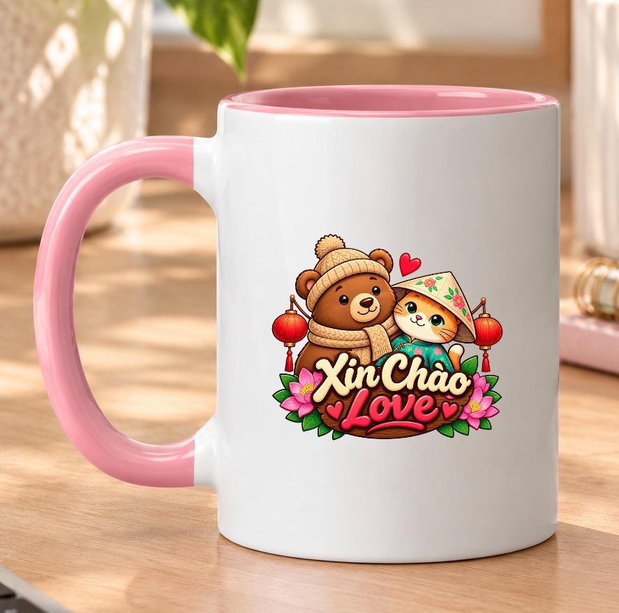 XinChao.Asia Cute Cat & Bear Ceramic Mug - Vietnam Travel Coffee Cup