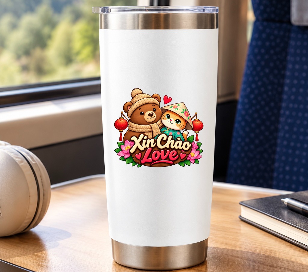 XinChao.Asia Cute Cat Bear Travel Tumbler - Warm Cozy Drinkware