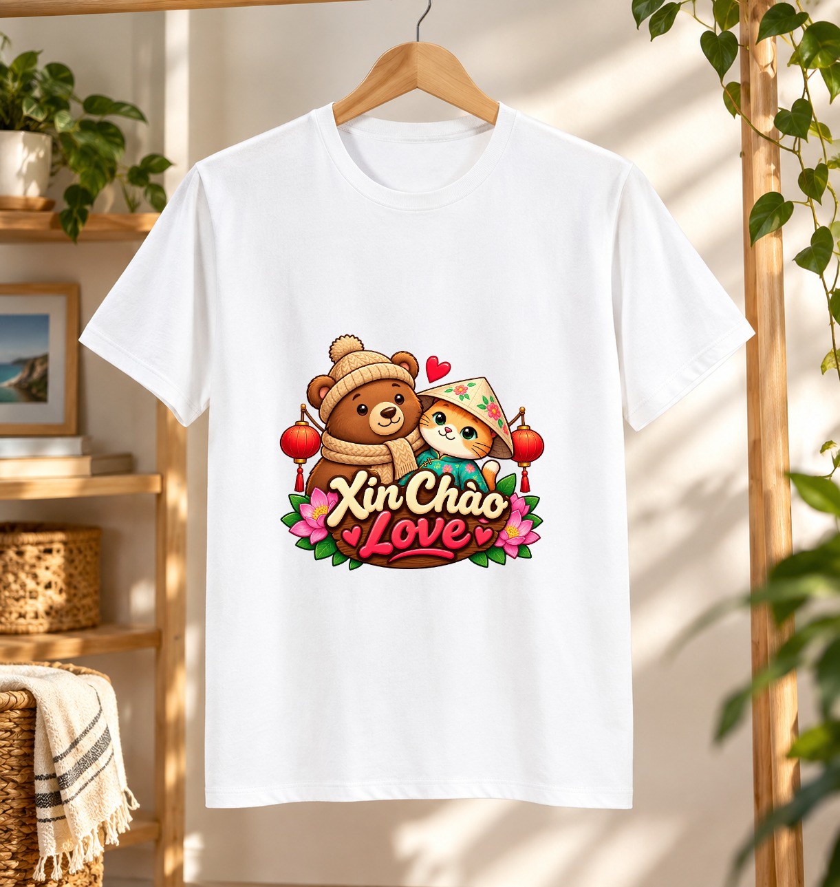 Camiseta Gato y Oso Viajero - XinChao.Asia Moda Bonita