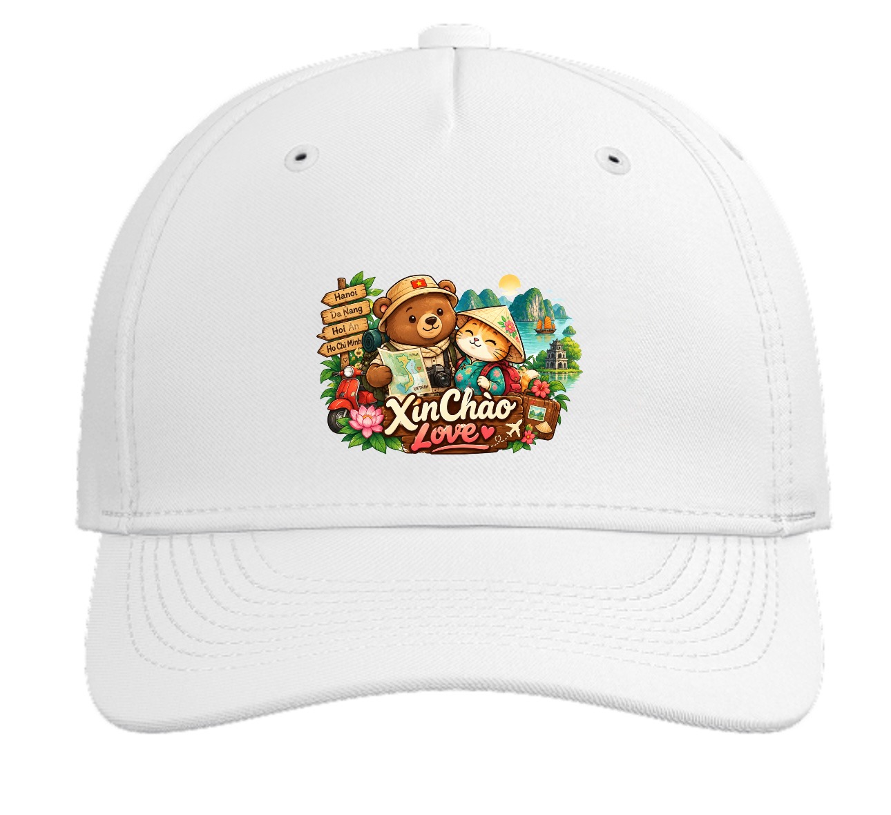 XinChao.Asia Cute Travel Cat Baseball Hat - Vietnam Adventure Cap