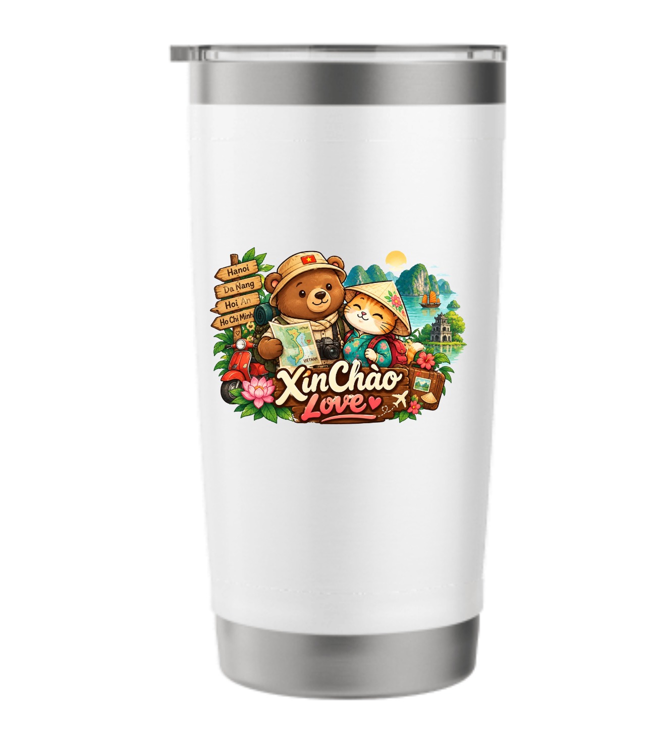 XinChao.Asia Vietnam Travel Cat Tumbler Cute Animal Adventure Mug