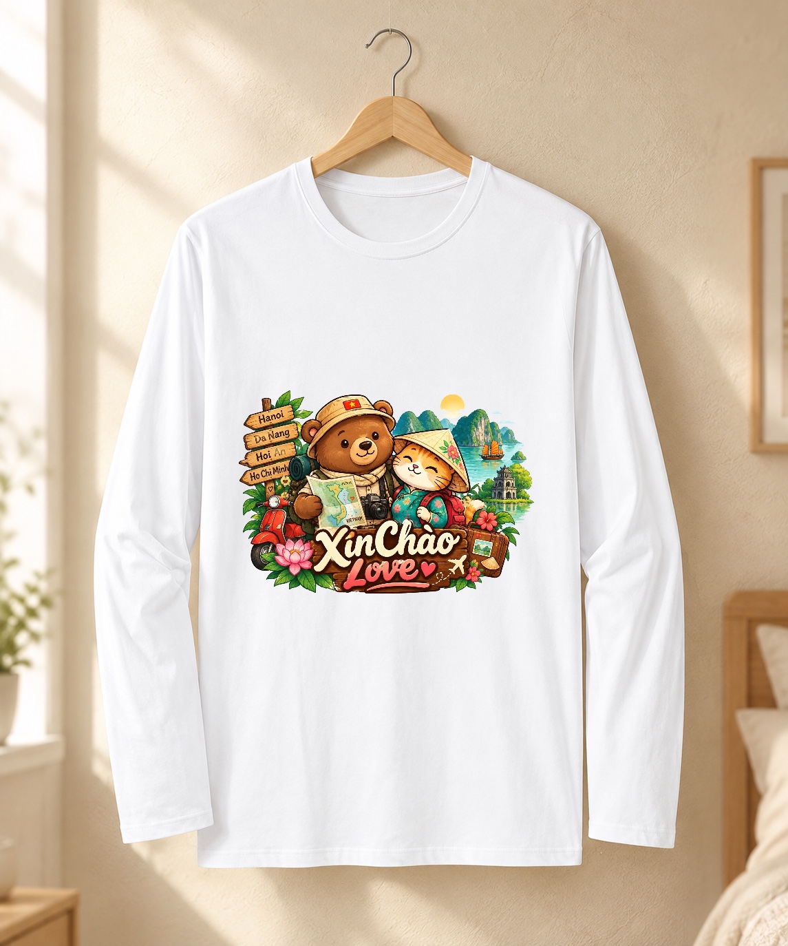 XinChao.Asia Vietnam Travel Cat Long Sleeve Cute Animal Adventure
