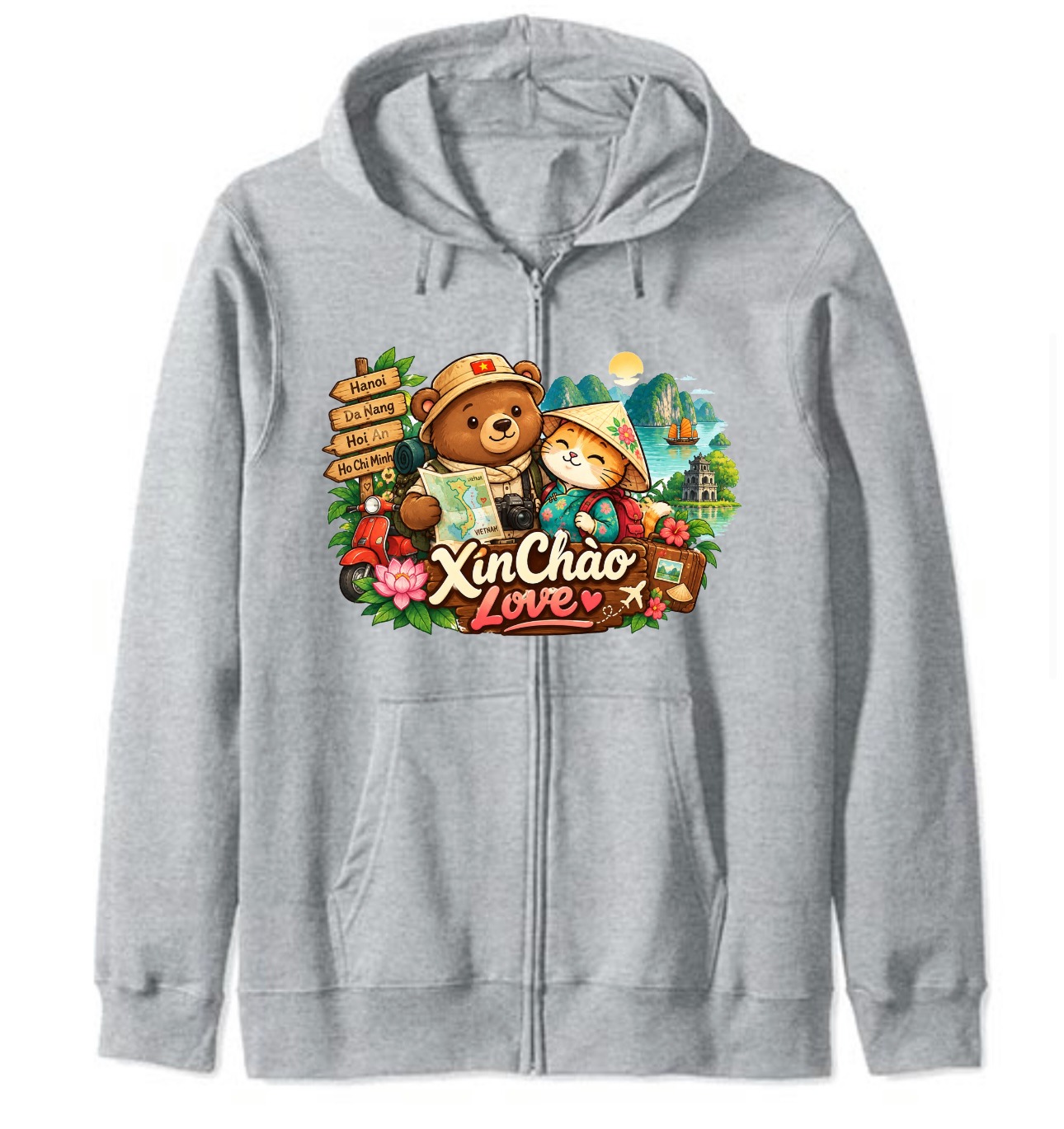XinChao.Asia Vietnam Travel Cute Animal Zip Hoodie