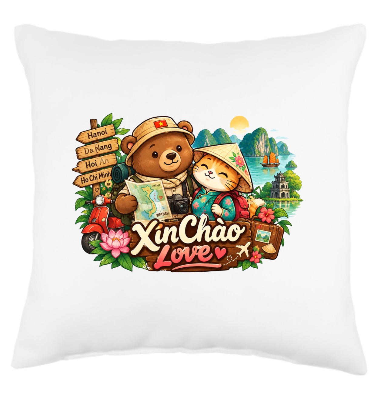 XinChao.Asia Vietnam Travel Cat Throw Pillow - Cute Home Decor