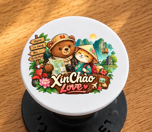 XinChao.Asia Vietnam Travel Cat PopSocket - Cute Adventure Grip