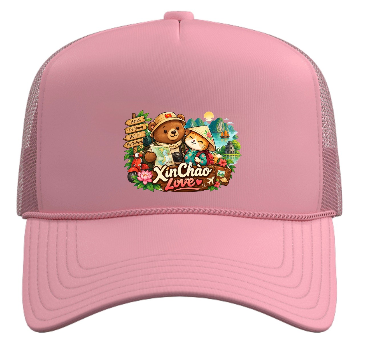 XinChao.Asia Cute Travel Cat & Bear Trucker Hat