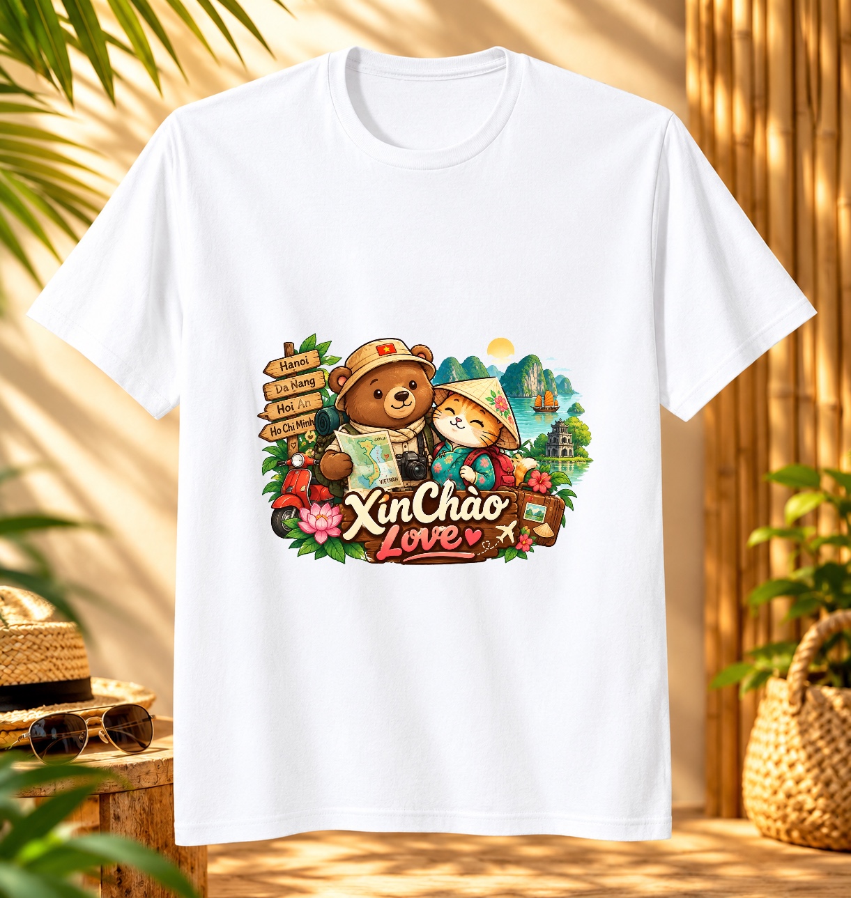 XinChao.Asia Vietnam Travel Cat Cute Animal Adventure T-Shirt