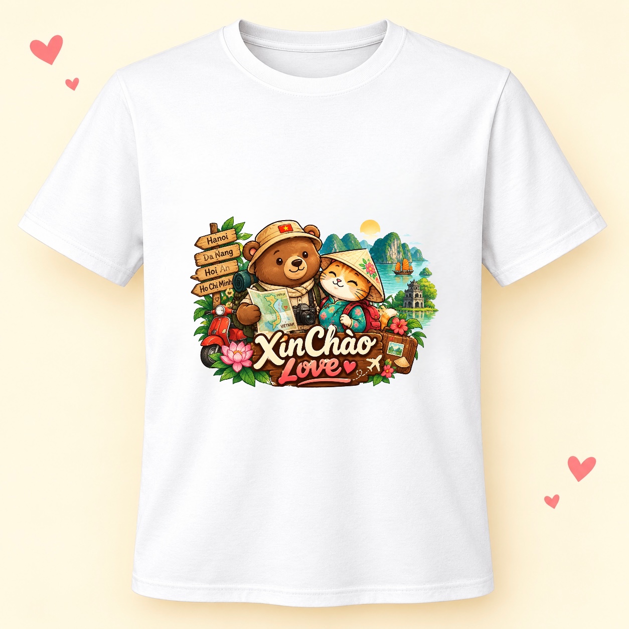Vietnam Travel Cute Cat T-Shirt | XinChao.Asia Adventure Tee