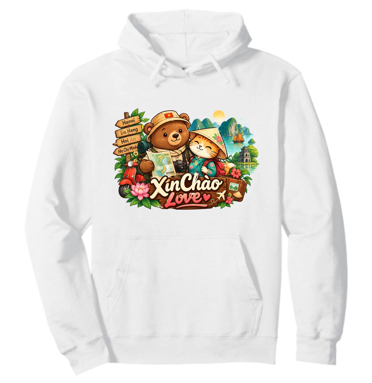 XinChao.Asia Vietnam Travel Cat & Bear Cute Hoodie