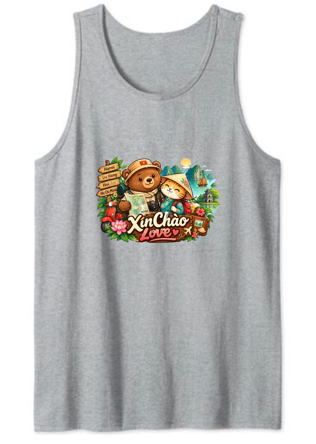 XinChao.Asia Vietnam Travel Cat Tank Top Cute Animal Adventure