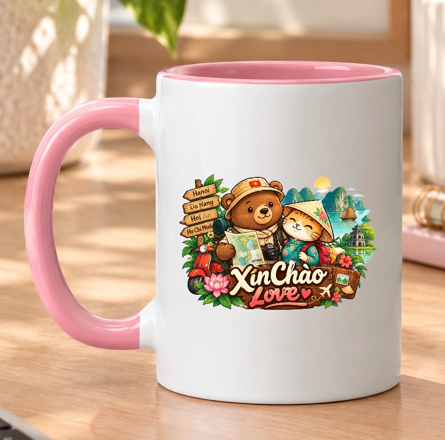 XinChao.Asia Vietnam Travel Cat & Bear Cute Ceramic Mug