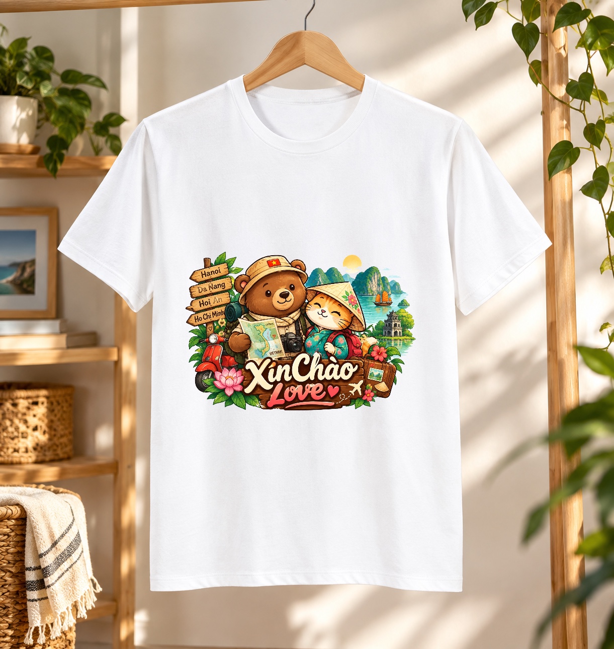 Camiseta de viaje gato vietnamita y oso | XinChao.Asia Ropa Cute