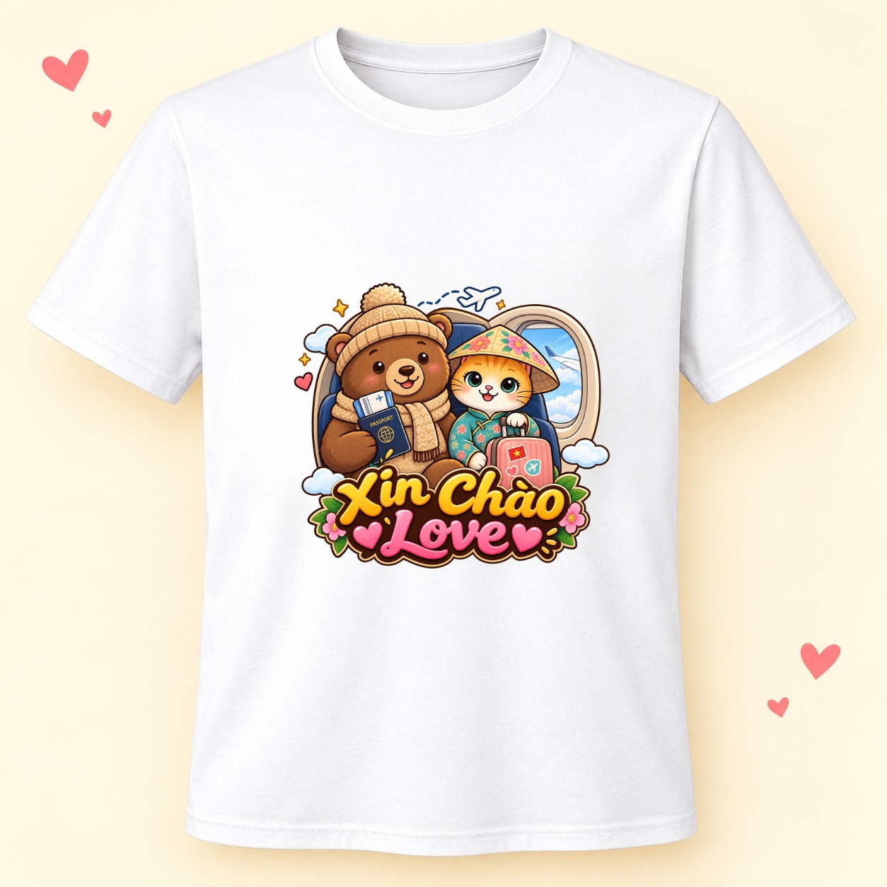 XinChao.Asia Vietnam Travel Cat & Bear Cute Performance T-Shirt