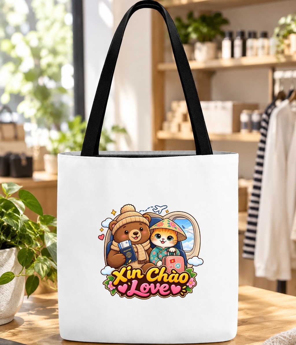 XinChao.Asia Cute Vietnam Travel Cat Tote Bag for Wanderlust