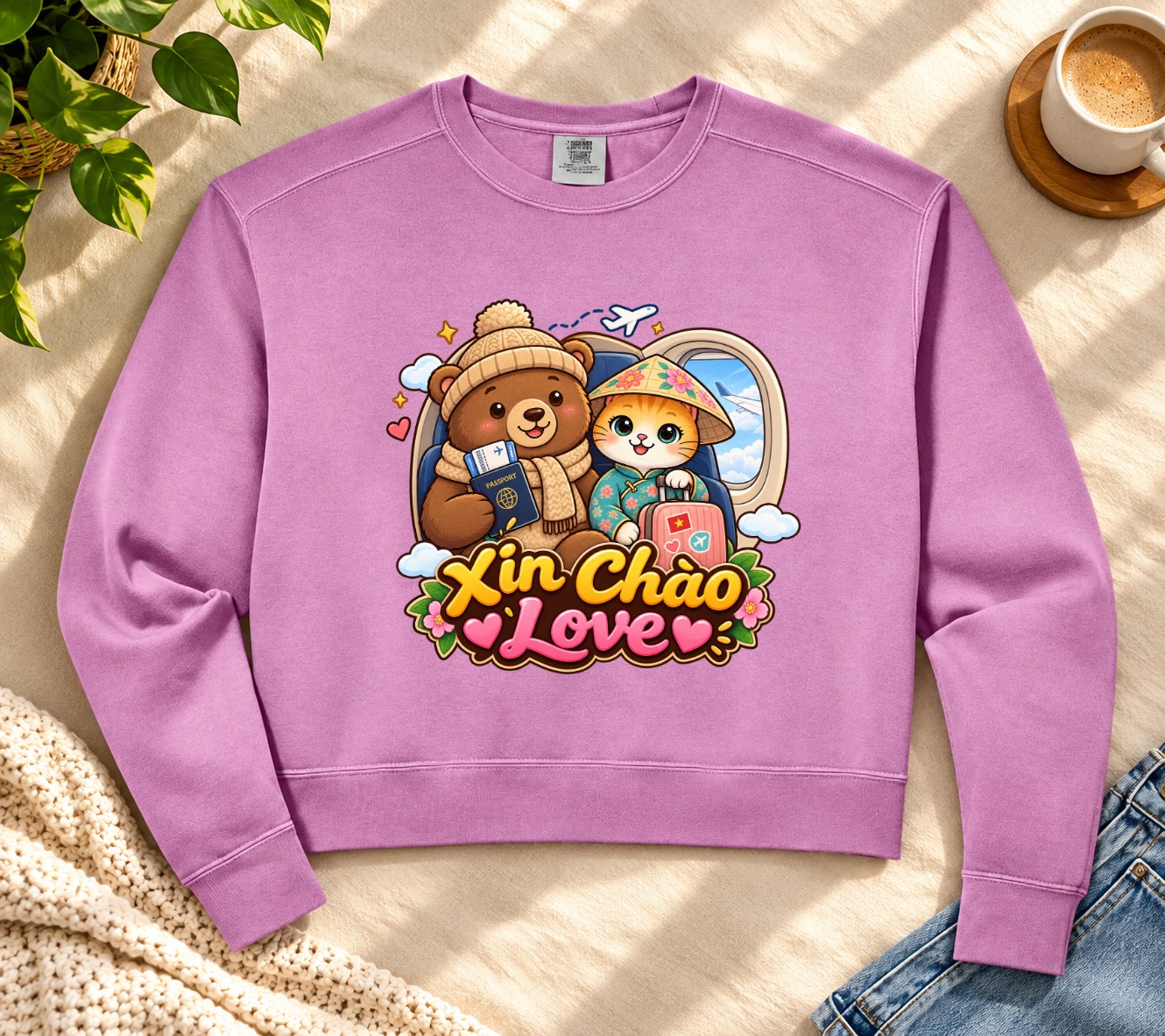 XinChao.Asia Cute Vietnam Travel Crop Sweatshirt