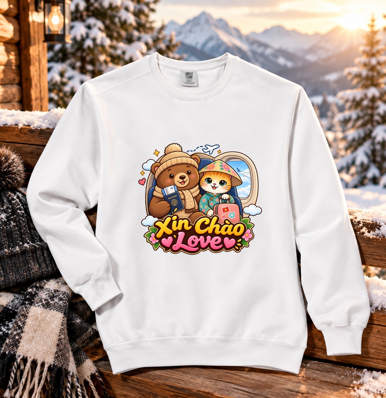 Cute Vietnam Travel Sweatshirt, Comfort Colors Cat & Bear Crewneck