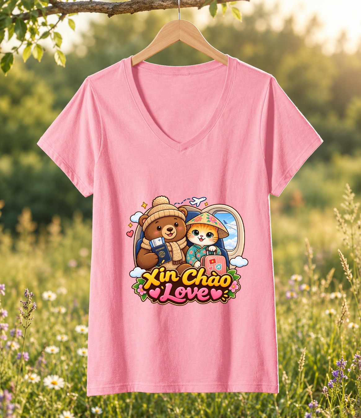 XinChao.Asia Vietnam Travel Cat V-Neck T-Shirt
