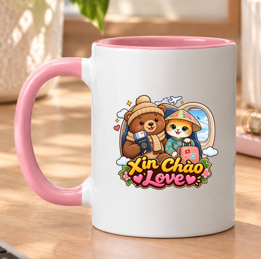 Cute Vietnam Travel Ceramic Mug - Cat & Bear Coffee Cup | XinChao.Asia