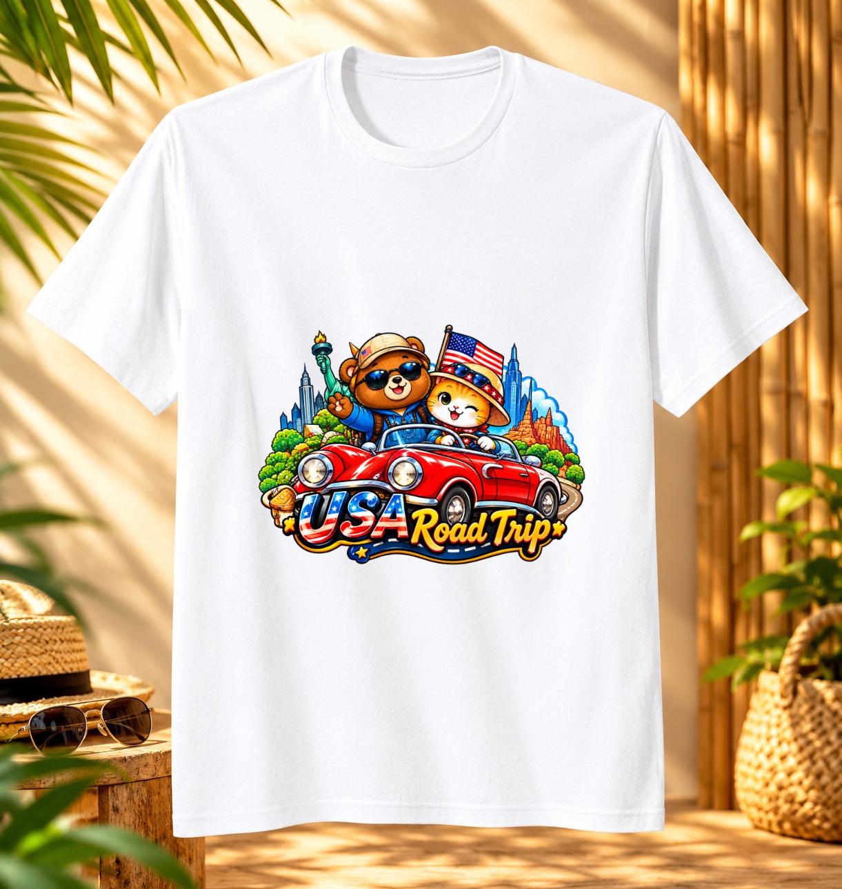 USA Road Trip Cute Animal T-Shirt | Travel Adventure Tee