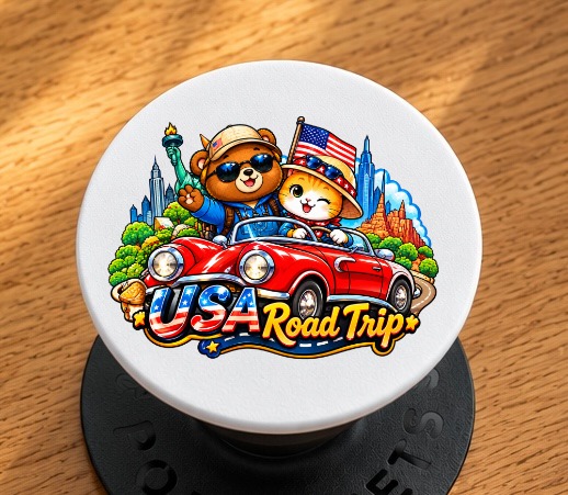 XinChao.Asia USA Road Trip PopSocket - Travel Cat & Bear Grip