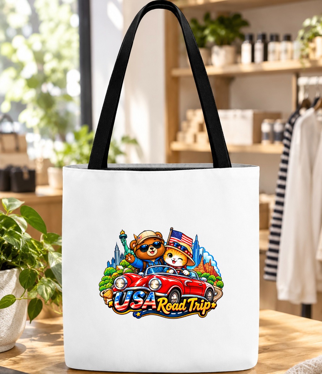 XinChao.Asia Cute Cat & Bear Road Trip Tote Bag Travel Gift