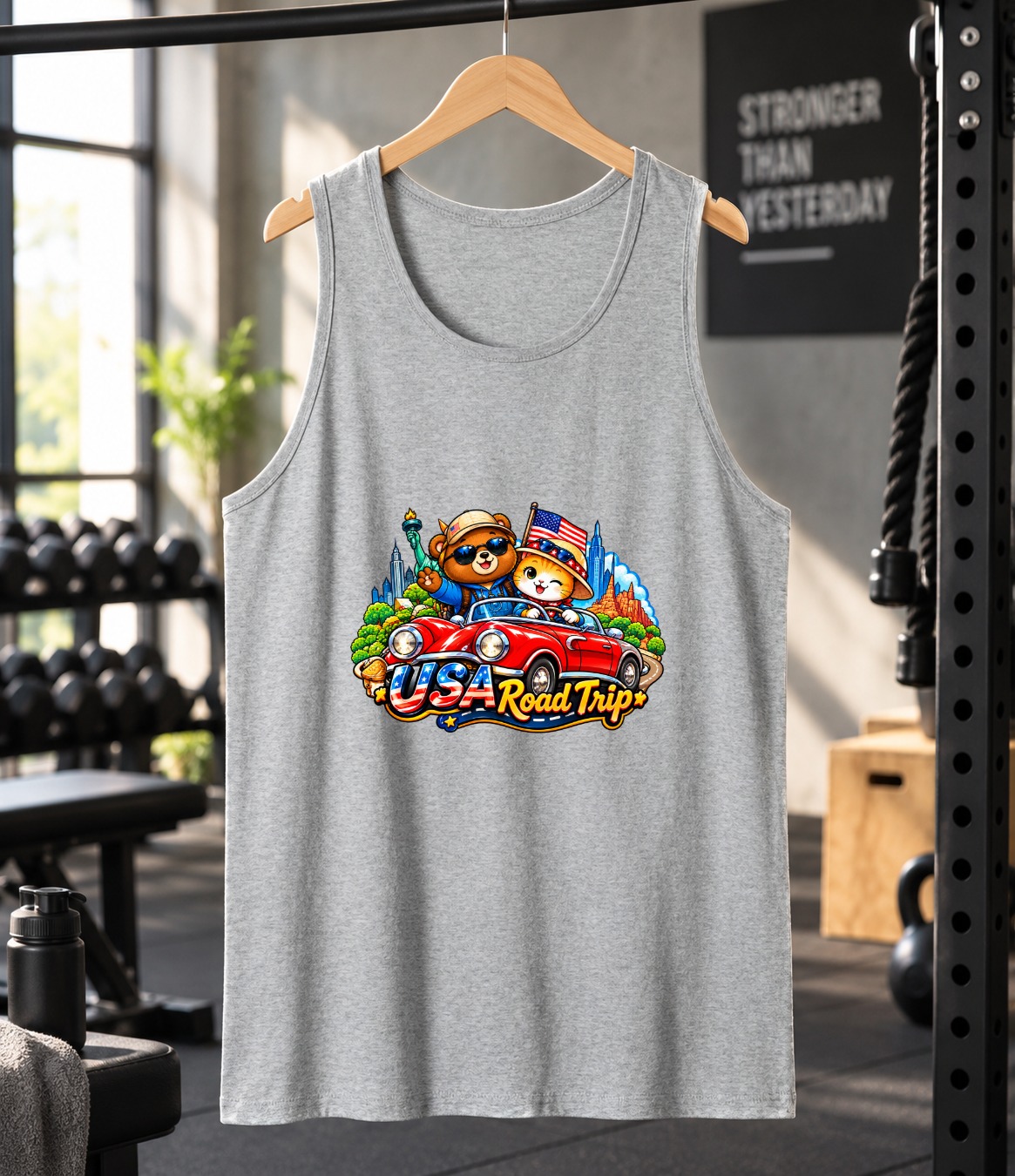 XinChao.Asia Animal Road Trip Tank Top - Cute Travel Cat & Bear