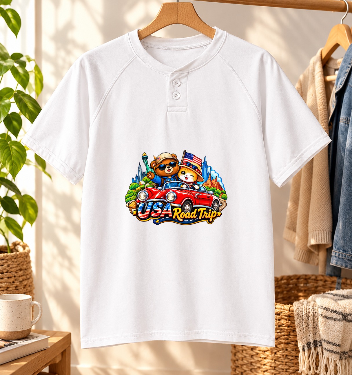 XinChao.Asia USA Road Trip Baseball Jersey Animal Travel Adventure