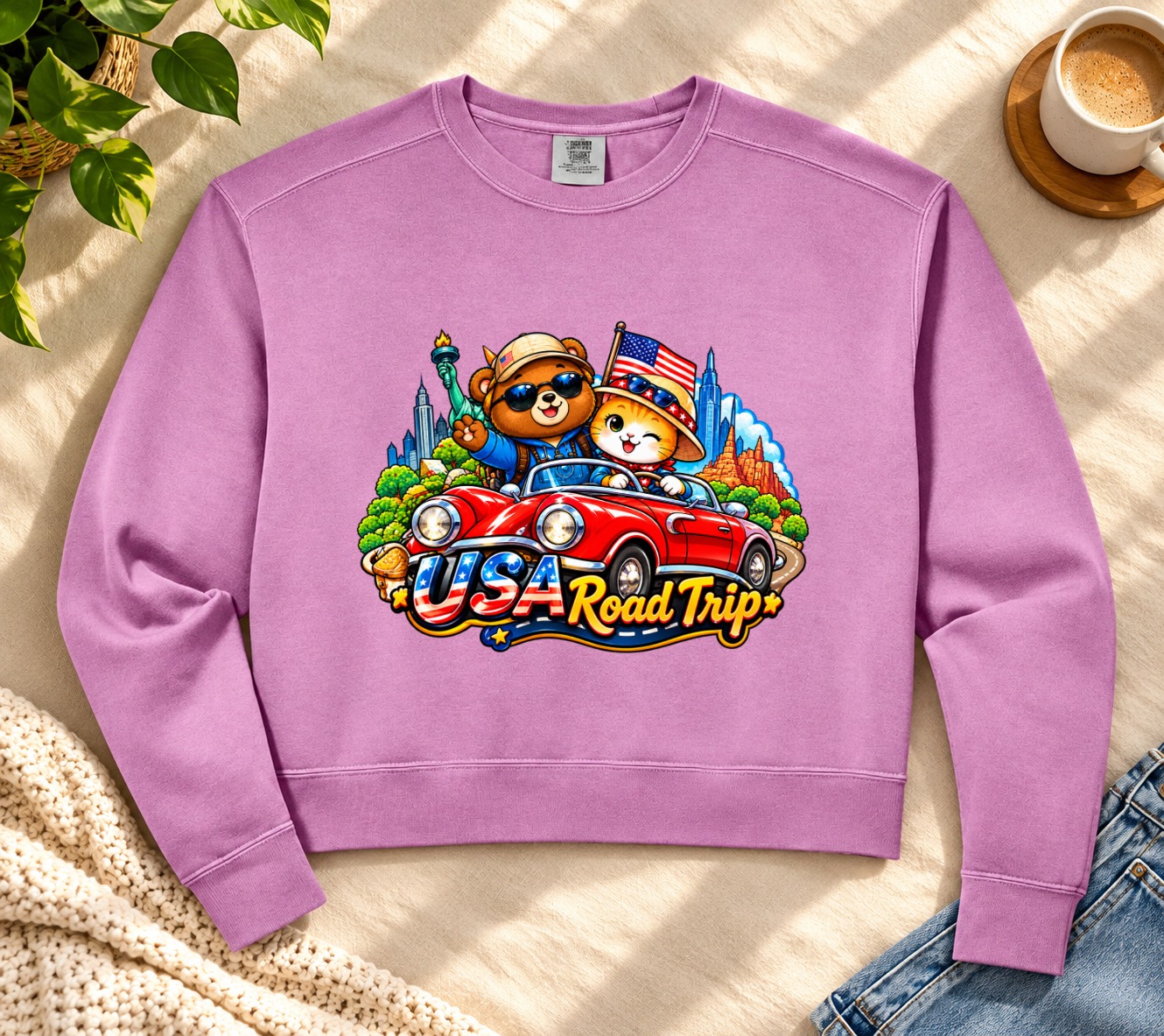 XinChao.Asia USA Road Trip Crop Sweatshirt - Travel Animal Hoodie