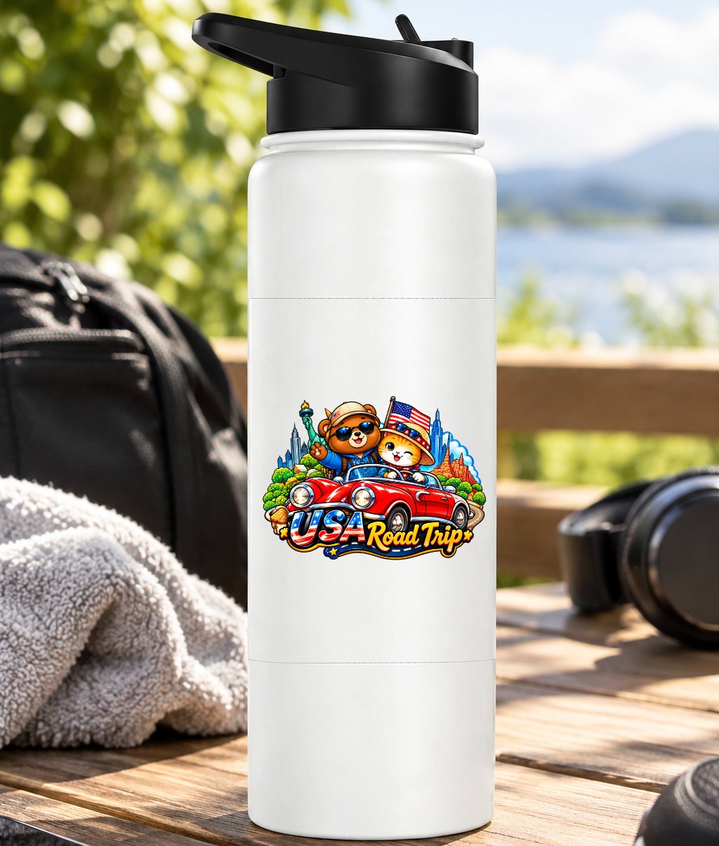 XinChao.Asia USA Road Trip Water Bottle | Cute Travel Drinkware