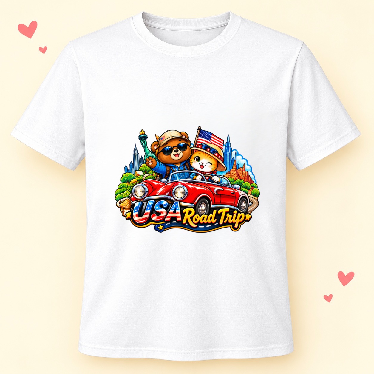 XinChao.Asia USA Road Trip Cat & Bear Travel Performance T-Shirt